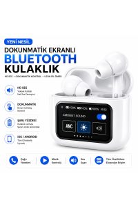 A9 pro Ekranlı Bluetooth Kulaklık – Dijital Şarj Göstergeli, Dokunmatik, Uzun Pil Ömrü