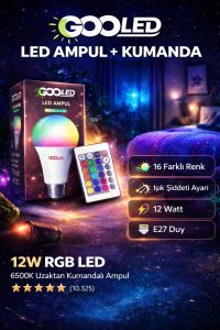 GOOLED 12W RGB Kumandalı LED Ampul – 16 Renk, E27, 6500K