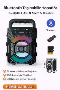 Bluetooth Taşınabilir Hoparlör KTX-1057 RGB Işıklı | USB & Micro SD Destekli | Yüksek Ses Gücü