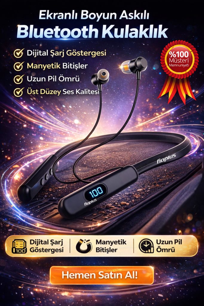 Fioplus Ekranlı Boyun Askılı Bluetooth Kulaklık Dijital Şarj Göstergeli | Manyetik | Uzun Pil Ömrü