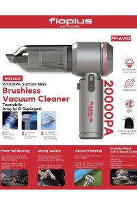 Fp-Av02 20.000 Pa Kablosuz Araç Ve Ev Tipi El Süpürgesi Brushless Motor Çekme & Üfleme
