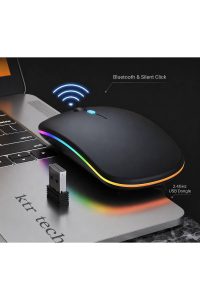 Şarjlı Kablosuz Sessiz Mouse Rgb Led Işıklı Ultra Slim Usb 2.4ghz Siyah Ledli 800/1200/1600dpi