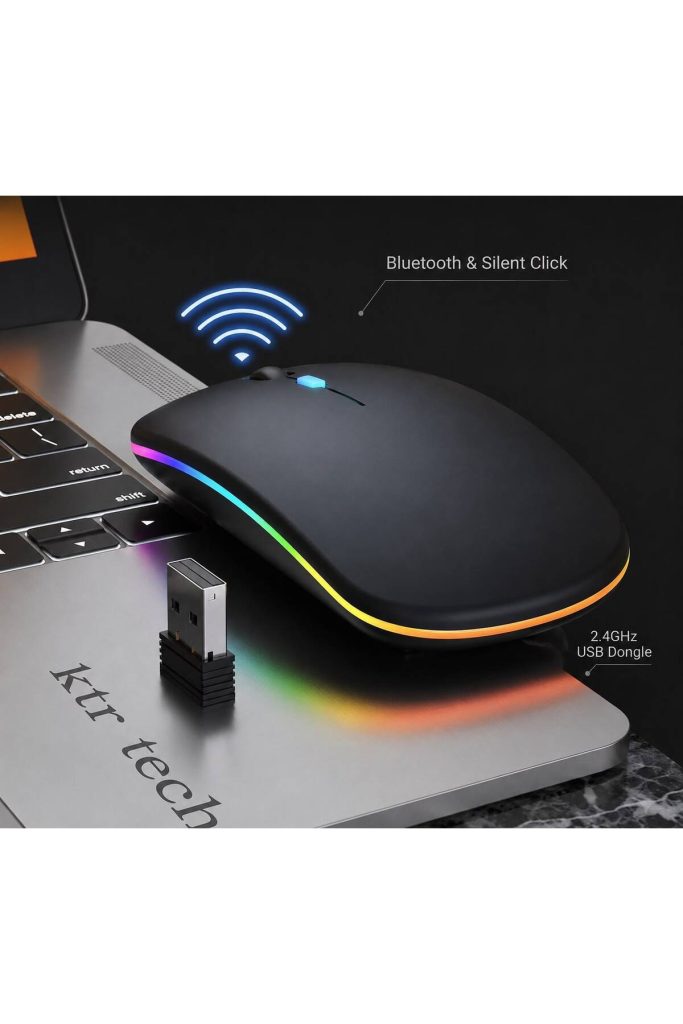 Şarjlı Kablosuz Sessiz Mouse Rgb Led Işıklı Ultra Slim Usb 2.4ghz Siyah Ledli 800/1200/1600dpi