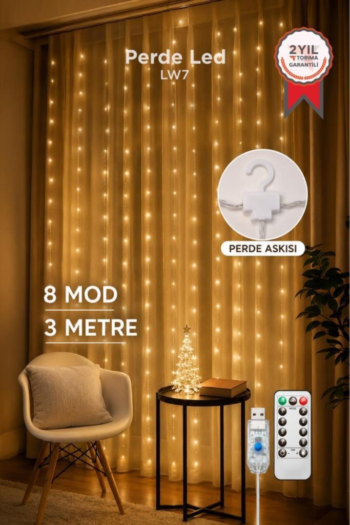 Perde LED Işık 300 LED 10 Sarkıt 8 Modlu Uzaktan Kumandalı 3×3 Metre Peri Telli LW7