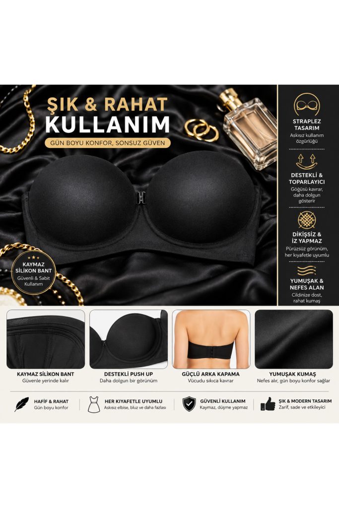 Kadın Dikişsiz Straplez Sütyen | Destekli, Kaymaz, Gün Boyu Konfor