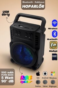 1057 Işıklı Bluetooth Hoparlör Ses Bombası Yüksek Ses Fm Yeni 2024